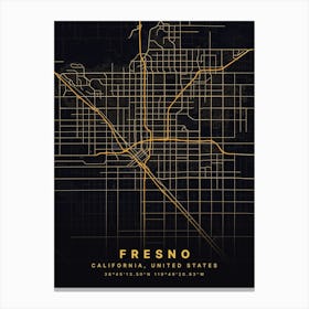 Fresno California USA Black And Gold Map Canvas Print