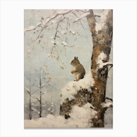 Vintage Winter Animal Painting Squirrel 2 Canvas Print
