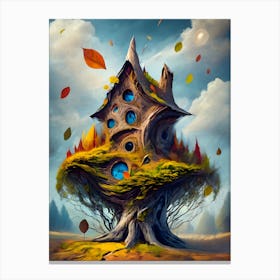 Tree House, Gnome House, Intense Art, Dynamic Painting, Autumn Vibes, Canvas Print