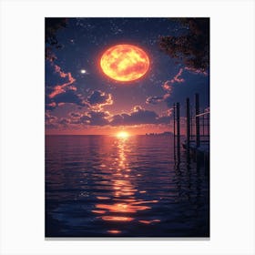 Full Moon Over The Water 3 Canvas Print