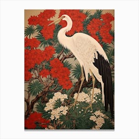 Black And Red Cranes 7 Vintage Japanese Botanical Canvas Print