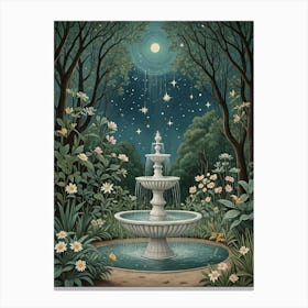 Midnight Fountain In The Garden Canvas Print