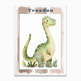 Cute Troodon Dinosaur Watercolour 2 Poster Canvas Print