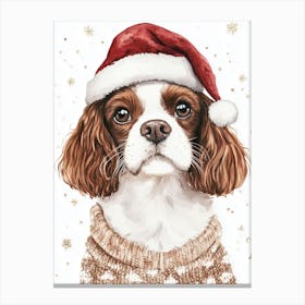 King Charles Cavalier In Christmas Jumper And Santa Hat Neutral Canvas Print