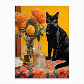 Marigold Flower Vase And A Cat, A Painting In The Style Of Matisse 1 Canvas Print