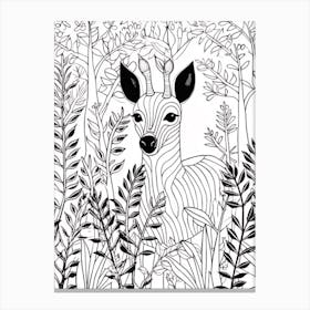Line Art Jungle Animal Tapir 4 Canvas Print