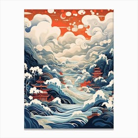 Tsunami Waves Japanese Illustration 11 Canvas Print