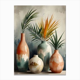 Tropical Vases in Watercolor Hues Canvas Print