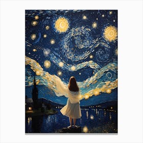 Woman Staring At The Moon Beside Cool Canvas Print