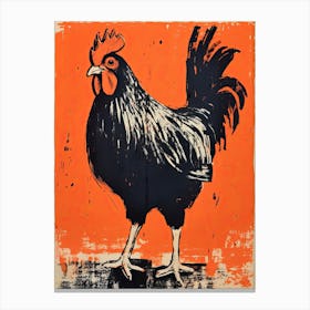 Chicken, Woodblock Animal  Drawing 4 Canvas Print