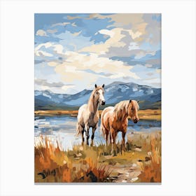 Horses Painting In Scottish Highlands, Scotland 1 Canvas Print