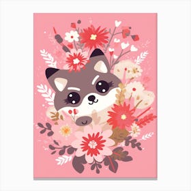 Cute Kawaii Flower Bouquet With A Playful Possum 3 Canvas Print