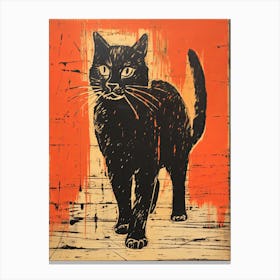 Black Cat, Woodblock Animal  Drawing 5 Canvas Print