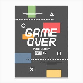 Game Over - Black Gaming Canvas Print