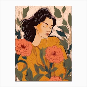 Woman With Autumnal Flowers Rose 2 Canvas Print
