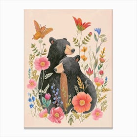 Folksy Floral Animal Drawing Bear 7 Canvas Print