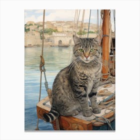 A Cat On A Medieval Ship 2 Canvas Print