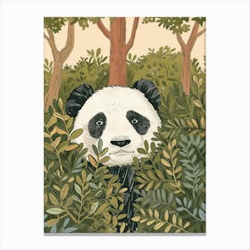 Giant Panda Hiding In Bushes Storybook Illustration 1 Canvas Print
