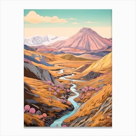 Tongariro Alpine Crossing New Zealand 4 Hike Illustration Canvas Print