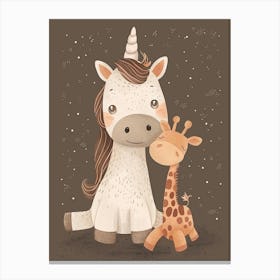 Unicorn & Giraffe Friend Muted Pastel 3 Canvas Print