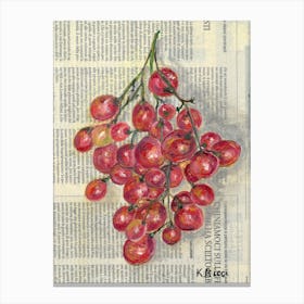 Red Grapes On Newspaper Minimal Fruit Food Kitchen Dining Room Decor Canvas Print
