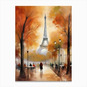 Paris city countryside, cafes, people, trees, old autumn oil paints. Faded colours.5 Canvas Print