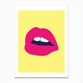 Pink Lips Yellow Back Canvas Print