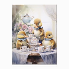 Duckling Tea Party 3 Canvas Print