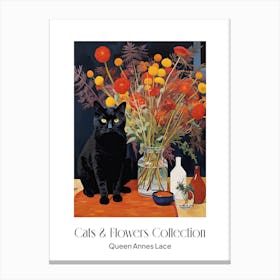 Cats & Flowers Collection Queen Annes Lace Flower Vase And A Cat, A Painting In The Style Of Matisse 1 Canvas Print