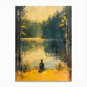 Person Sitting By A Lake Canvas Print