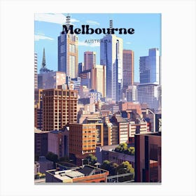 Melbourne Australia Cityscape Digital Travel Illustration Canvas Print