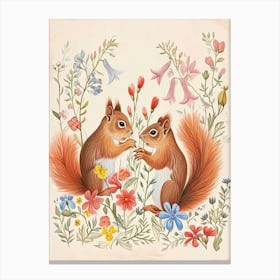 Folksy Floral Animal Drawing Squirrel Canvas Print