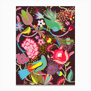 Tropical Forest Flower Birds Canvas Print