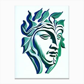 Green Man 1 Symbol Blue And White Line Drawing Canvas Print