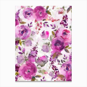 Lush Purple Watercolor Roses Canvas Print