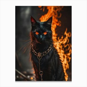 Black Cat On Fire Canvas Print