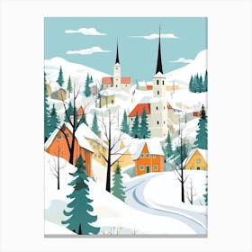 Retro Winter Illustration Cesky Krumloy Czech Republic 2 Canvas Print