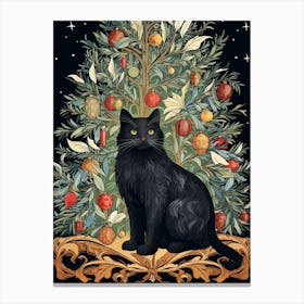 William Morris Style Christmas Cat 2 Canvas Print