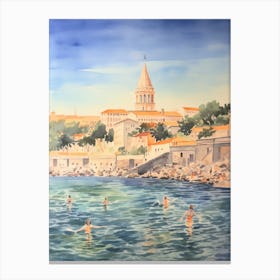 Swimming In Pula Croatia Watercolour Canvas Print