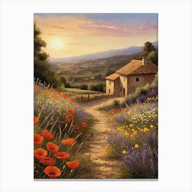 Spain Poppies In The Meadow Landscape Canvas Print