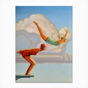 Two Swimmers Diving Canvas Print