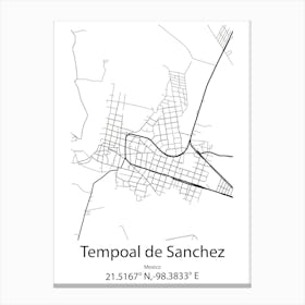 Tempoal De Sanchez,Mexico Minimalist Map Canvas Print