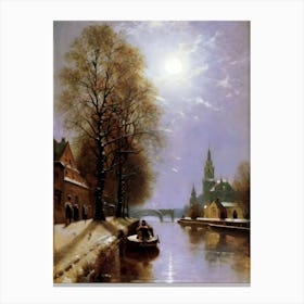 Moonlight On The Canal Canvas Print