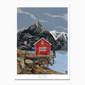 Bergen Norway Art Print - Fjord Landscape Wall Art - Norway Travel Print - Whimsical Fine Art, Norwegian Gifts & Souvenirs Canvas Print