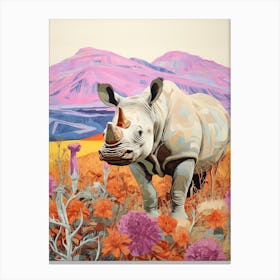 Colourful Rhino With Plants 7 Canvas Print