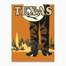 Texas, Cowboy And A Big City Canvas Print