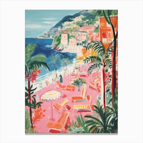 Positano, Amalfi Coast   Italy Beach Club Lido Watercolour 1 Canvas Print