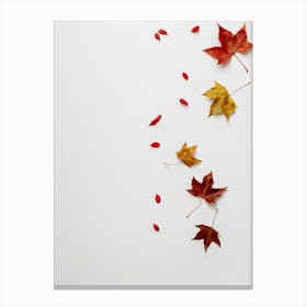 Autumn Leaves Scattered Asymmetrically Across A White Canvas Single Red Berry Placed Off Center Em (3) Canvas Print