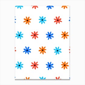 Ditsy Daisy Grid Orange Blue Red White Canvas Print