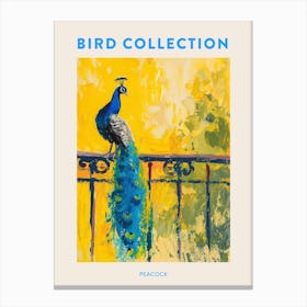 Brushstroke Yellow Blue Peacock On Winding Railing Poster Canvas Print